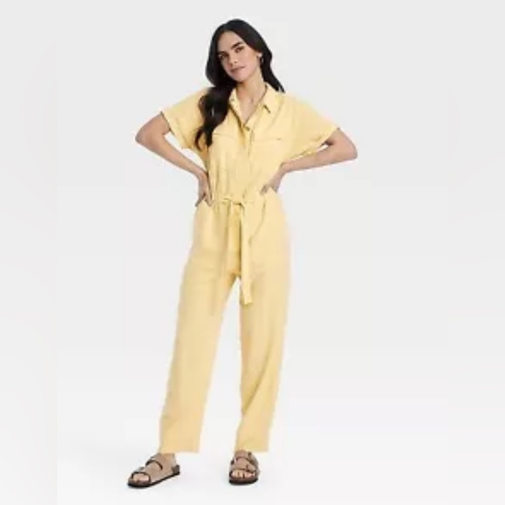 Women's Short Sleeve Linen Jumpsuit - Universal Thread - yellow